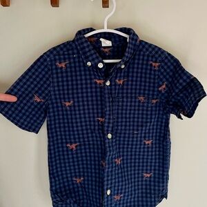 GAP Blue Plaid Shirt with Dinosaur Pattern Short Sleeve